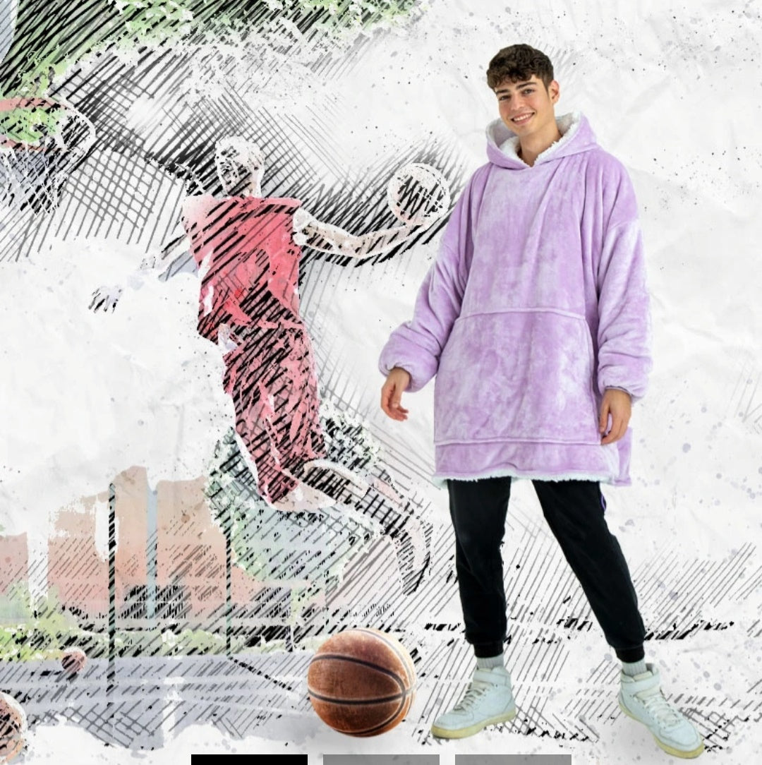 Winter Warm Soft Velour Hoodie Blanket Pocket Big Soft Robe Bathrobe Sweatshirt