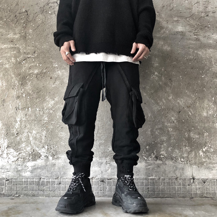 Multi Side Pockets Asymmetric Ripped Look Casual Sweatpant /Jogger