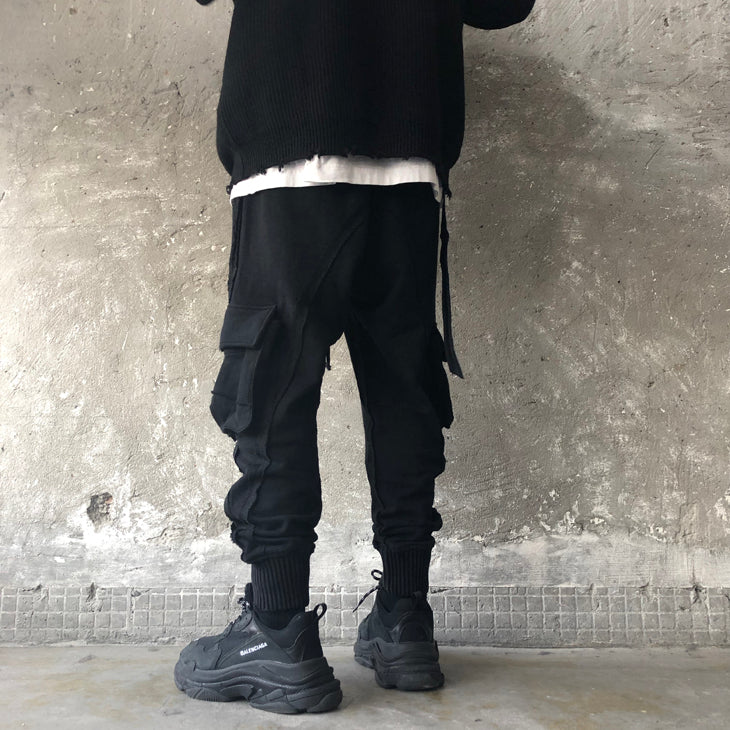 Multi Side Pockets Asymmetric Ripped Look Casual Sweatpant /Jogger