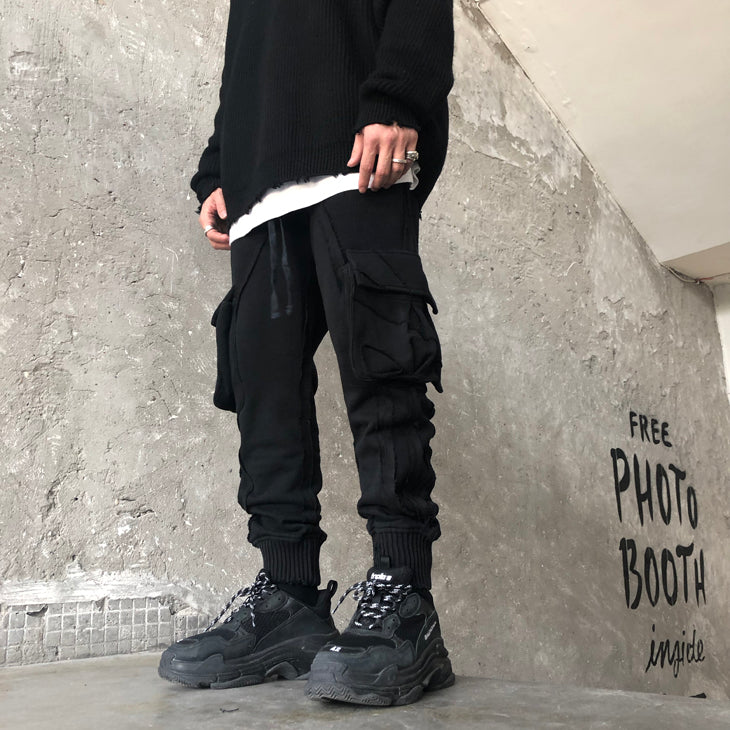 Multi Side Pockets Asymmetric Ripped Look Casual Sweatpant /Jogger
