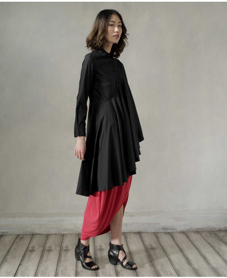 Long Irregular Shirt Loose Women's Curved Draped Hem