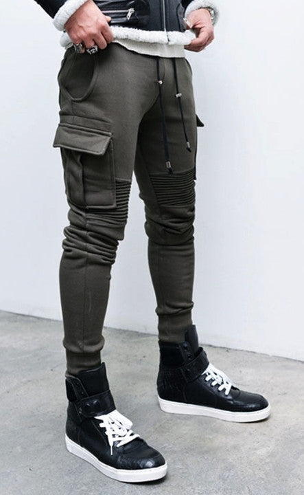 Cargo Mens Slim Cuffed Biker Jogger Terry Cotton Sweatpants-BB255 - Ofelya Boutique
