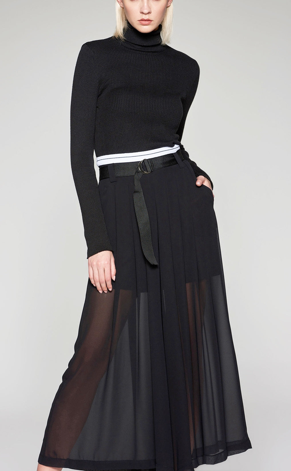 Chiffon Wide Leg Pants / Black Loose High Waist Elastic Transparant - Ofelya Boutique