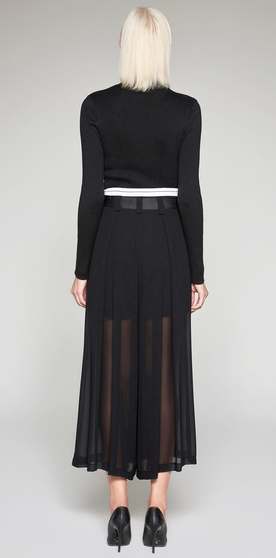 Chiffon Wide Leg Pants / Black Loose High Waist Elastic Transparant - Ofelya Boutique