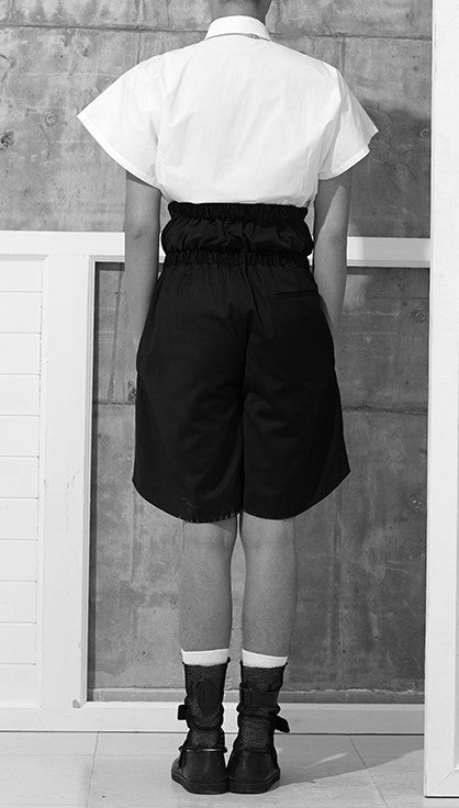 Black Short / Elasticated High Waistband Sarrouel Japanese Wide Leg Cotton Trouser Yoga Pant / Unisex - Ofelya Boutique