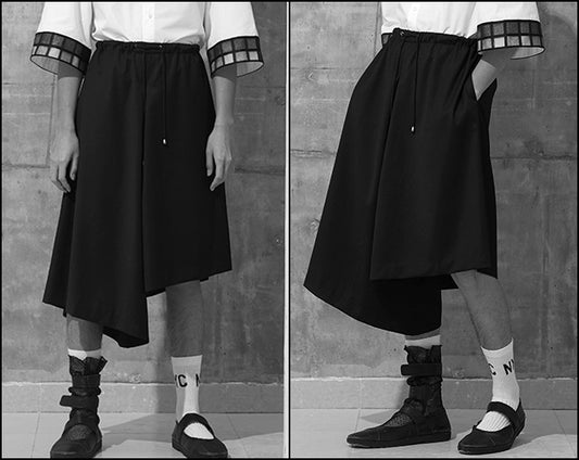 Asymmetric Cut Cotton Deconstructed Silhouette Shorts -BB832