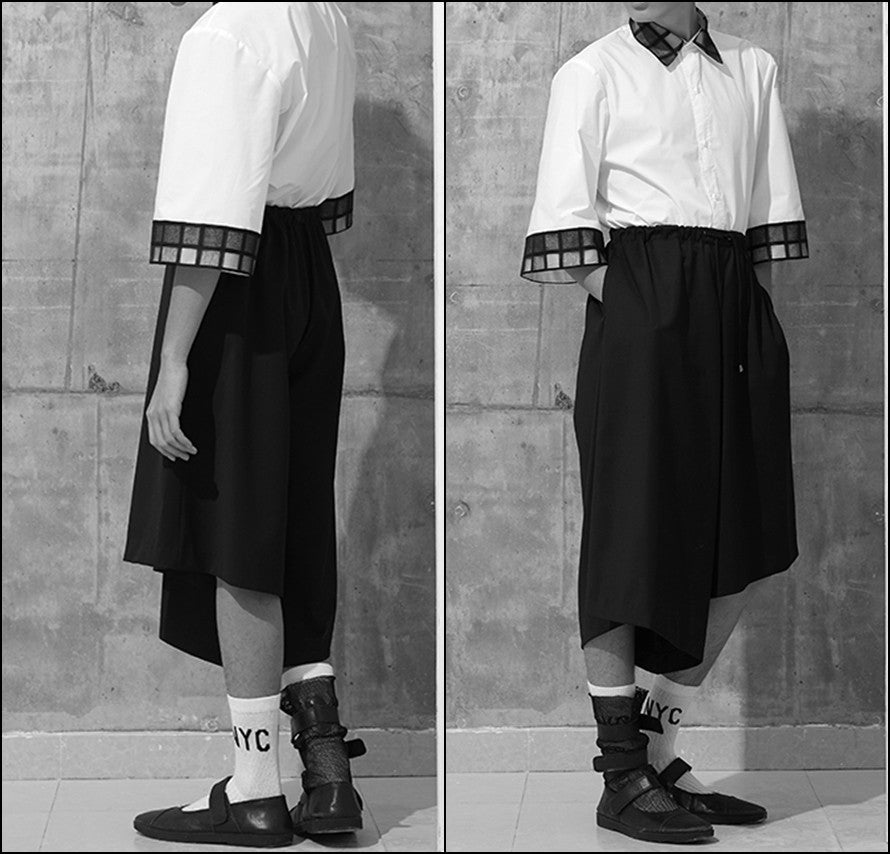 Asymmetric Cut Cotton Deconstructed Silhouette Shorts -BB832 - Ofelya Boutique