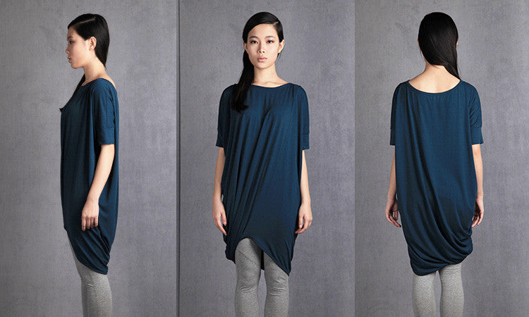 Asymmetric Oversized Twisted Top,Party Long Tunic, Loose TSHIRT -BB515 - Ofelya Boutique