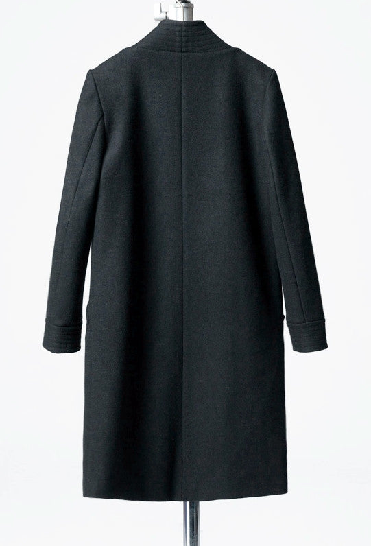 Winter Back Long Quilted Collar Red -Black Woolen Coat Jacket// Short in Front Long Back Loose - Ofelya Boutique