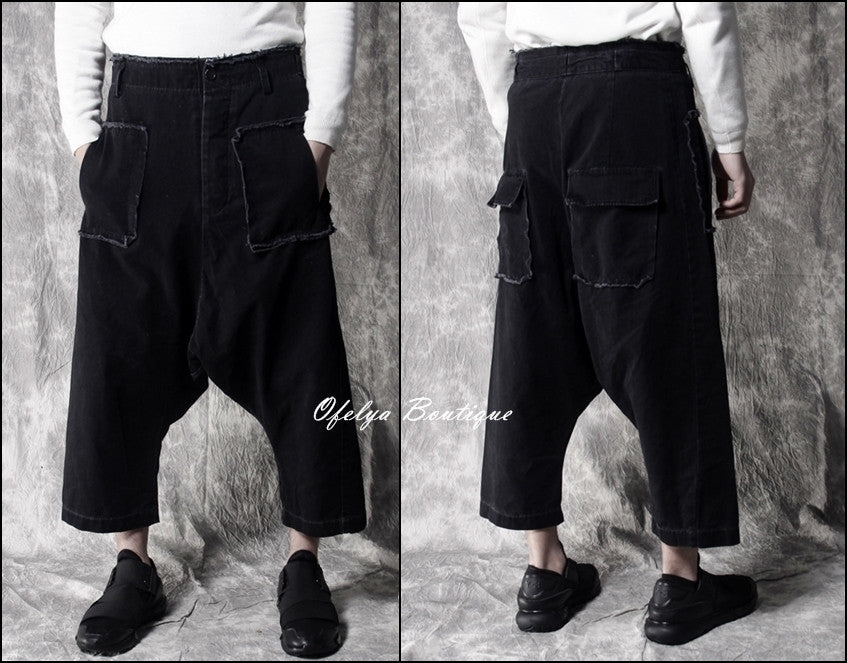Stretchy Cotton Sarouel Big Front Pocket Drop Croth Pant Trouser - Ofelya Boutique