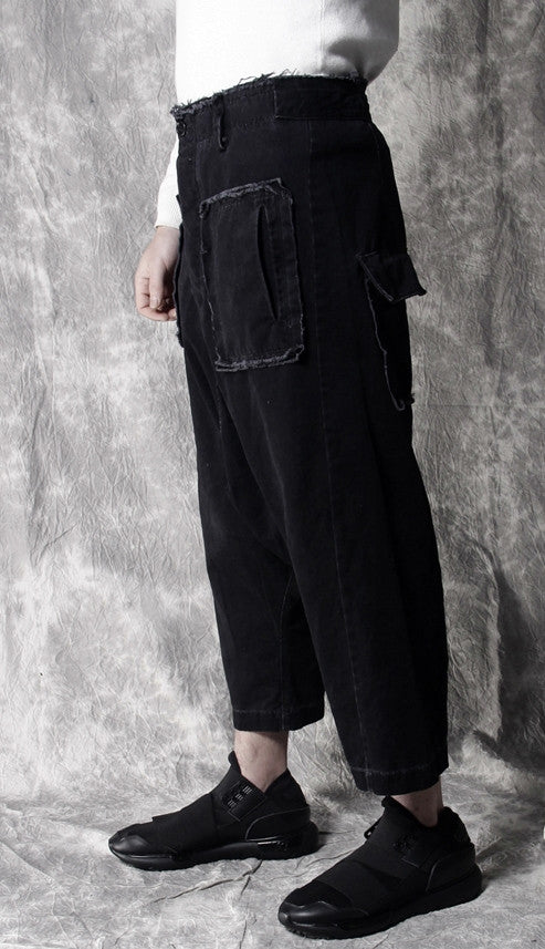 Stretchy Cotton Sarouel Big Front Pocket Drop Croth Pant Trouser - Ofelya Boutique