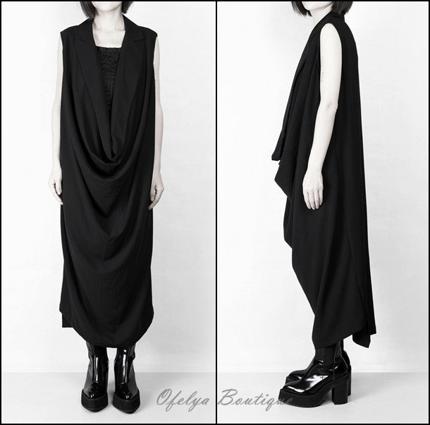 Women Oversize Long Crepe Todd T-shirt Vest Loose Dress - Ofelya Boutique