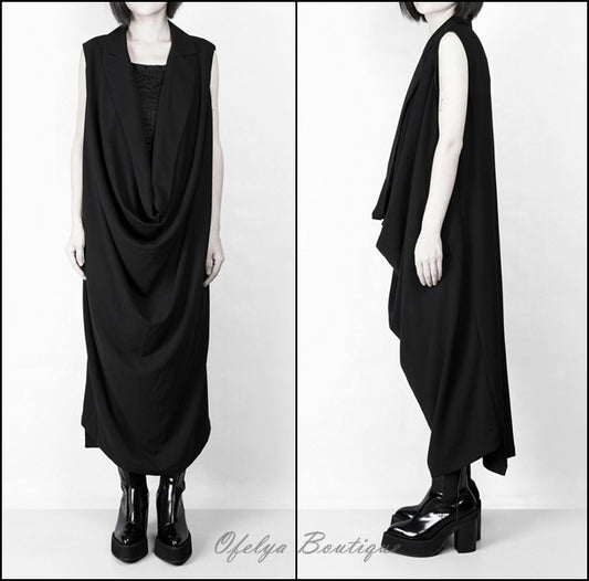 Women Oversize Long Crepe Todd T-shirt Vest Loose Dress - Ofelya Boutique