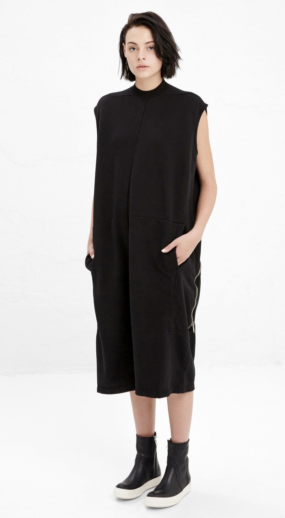 Black Cotton Jersey Zip Detail at Lower Back Bodybag Jumpsuit - Ofelya Boutique