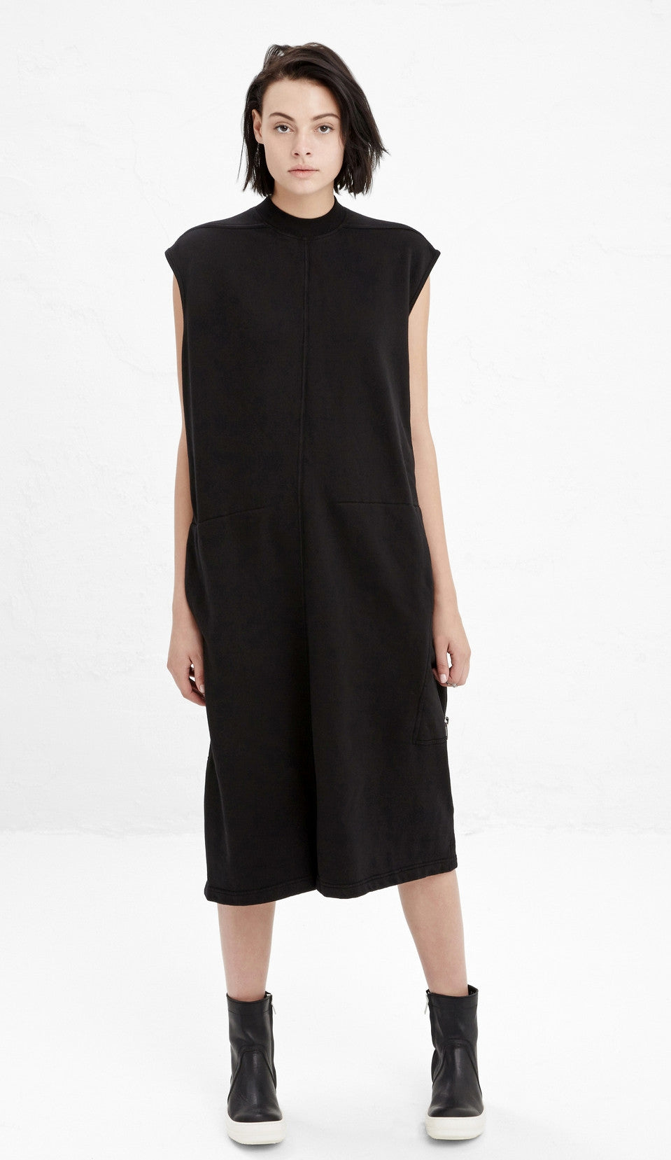 Black Cotton Jersey Zip Detail at Lower Back Bodybag Jumpsuit - Ofelya Boutique