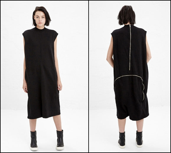 Black Cotton Jersey Zip Detail at Lower Back Bodybag Jumpsuit - Ofelya Boutique