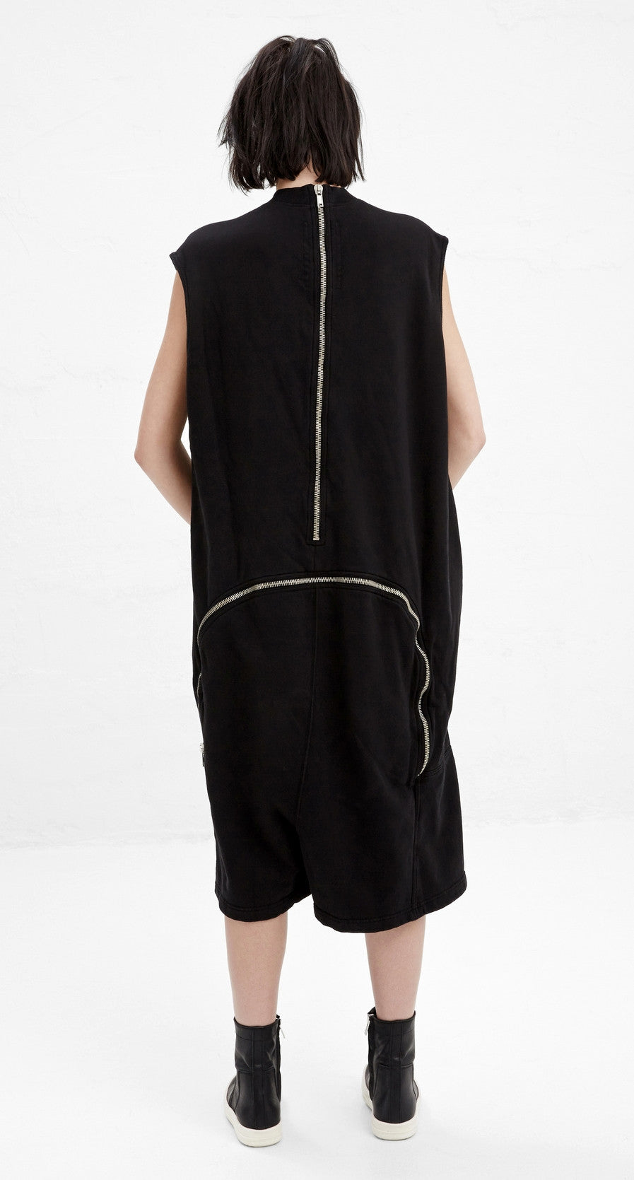 Black Cotton Jersey Zip Detail at Lower Back Bodybag Jumpsuit - Ofelya Boutique