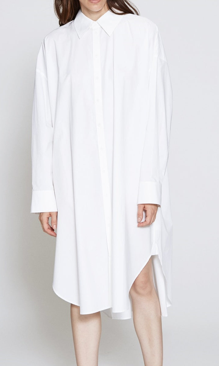 Oversized Shirtdress Black Long Sleeve Poplin / Pointed collar