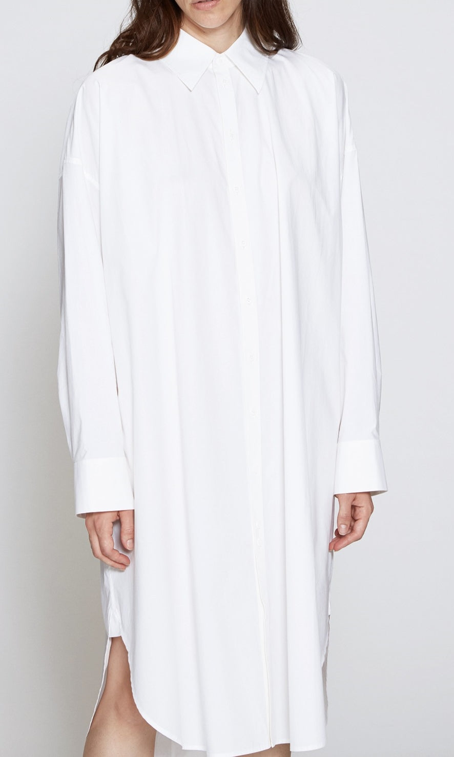 Oversized Shirtdress Black Long Sleeve Poplin / Pointed collar
