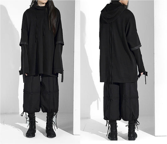 Men's Loose Oversize Overlong Sweater Pocket Hoodie - Ofelya Boutique