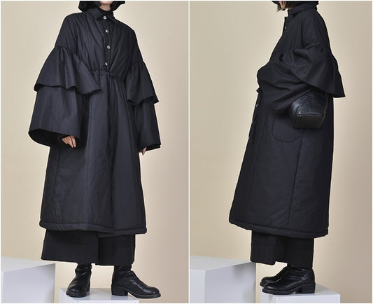 Winter Loose Asymmetric Cut Long Padded Flared Sleeve Kimono Jacket /Japanese