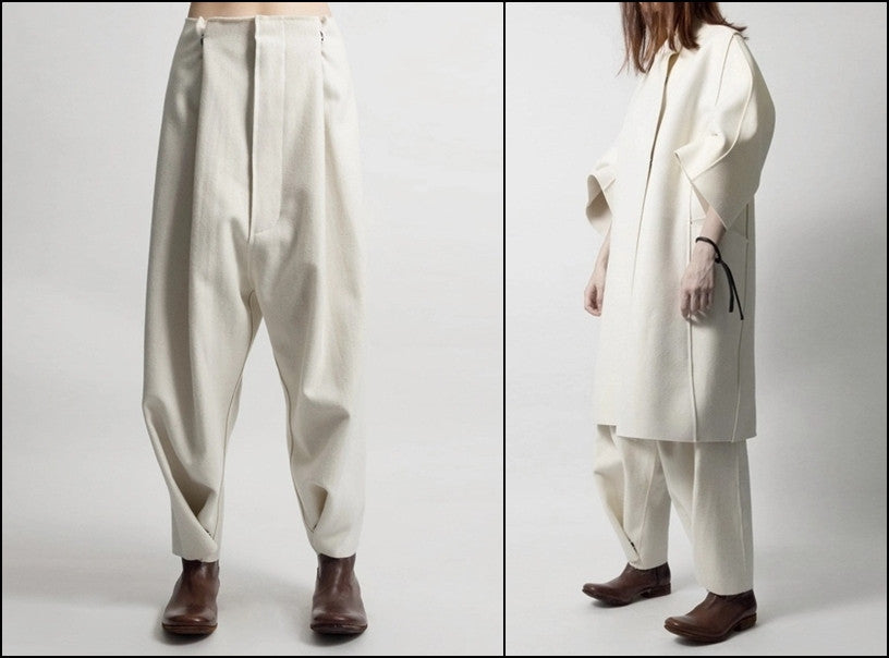 Futuristic Woolen Trousers / Drop Crotch Harem-Big Carrot Pant - Ofelya Boutique