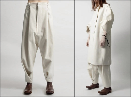 Futuristic Woolen Trousers / Drop Crotch Harem-Big Carrot Pant - Ofelya Boutique