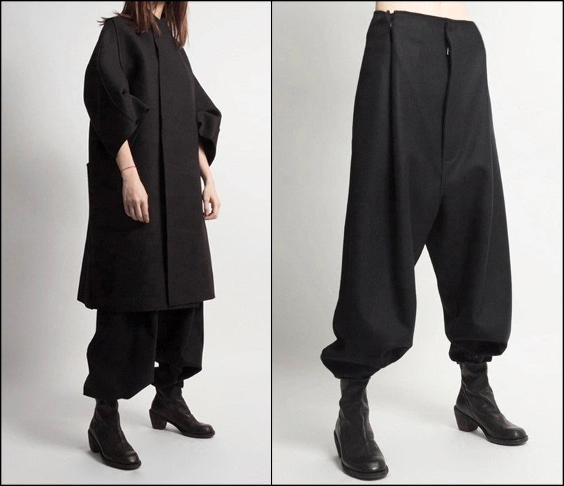 Futuristic Woolen Trousers / Drop Crotch Harem-Big Carrot Pant - Ofelya Boutique