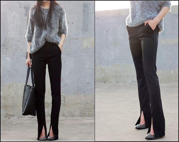 Women's Crepe Trouser Slim Fit Ankle Slit // pencil pants trousers – Ofelya  Boutique