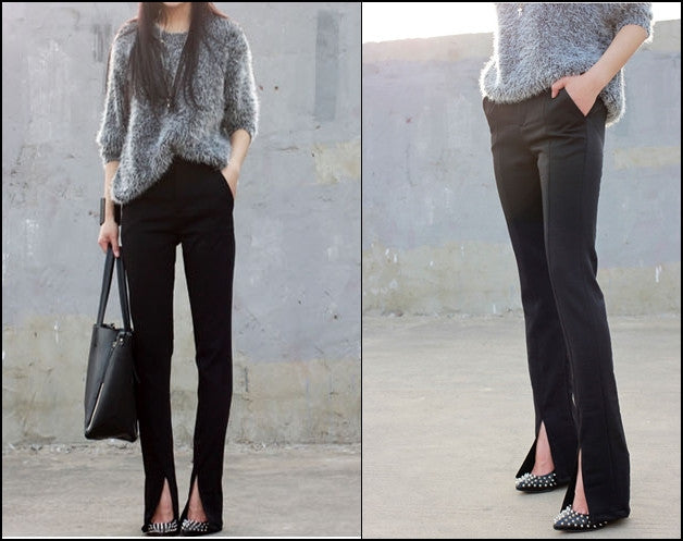 Women's Crepe Trouser Slim Fit Ankle Slit // pencil pants trousers - Ofelya Boutique