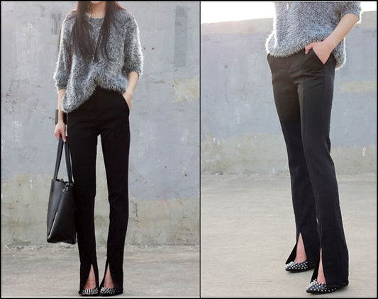 Women's Crepe Trouser Slim Fit Ankle Slit // pencil pants trousers - Ofelya Boutique