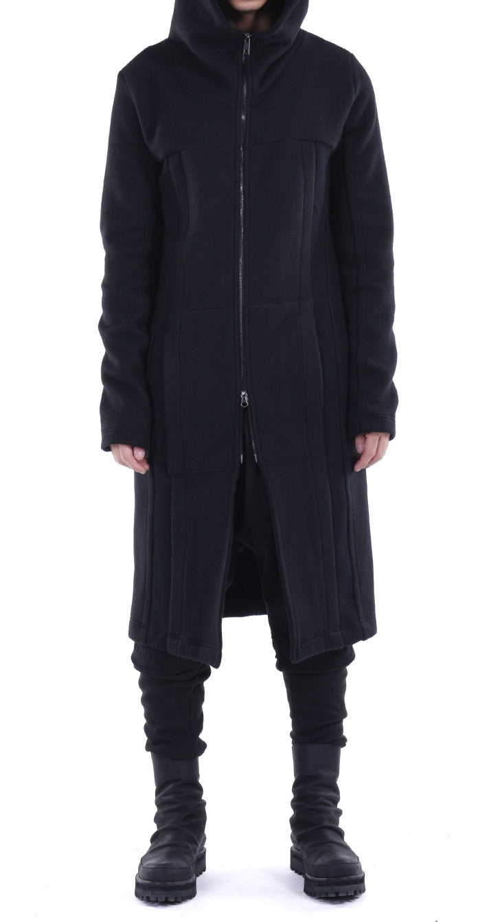 Black Relaxed-fit Oversized Overlong Hooded Zip Up Sweatshirt - Ofelya Boutique