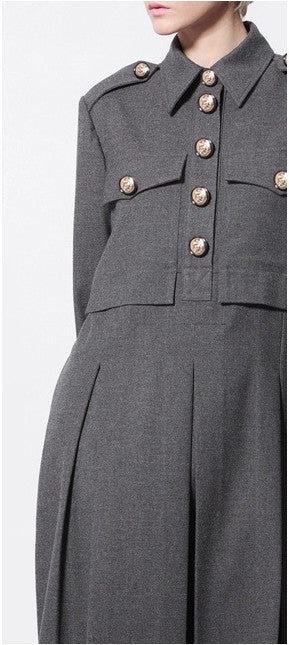 Woolblend Front Button Closure Floor Long Military Style Dress - Ofelya Boutique