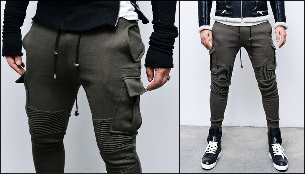 Cargo Mens Slim Cuffed Biker Jogger Terry Cotton Sweatpants-BB255 - Ofelya Boutique