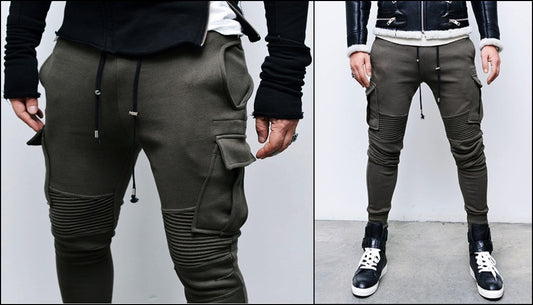 Cargo Mens Slim Cuffed Biker Jogger Terry Cotton Sweatpants-BB255 - Ofelya Boutique