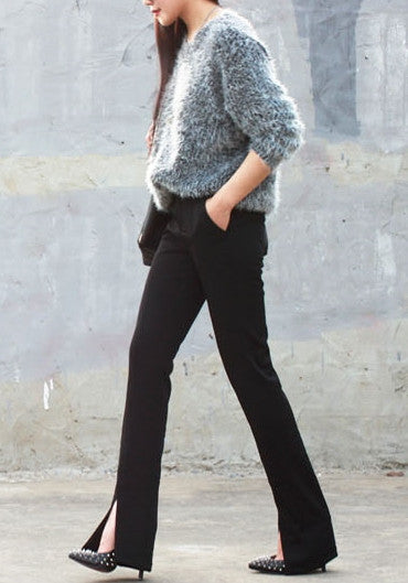 Women's Crepe Trouser Slim Fit Ankle Slit // pencil pants trousers - Ofelya Boutique