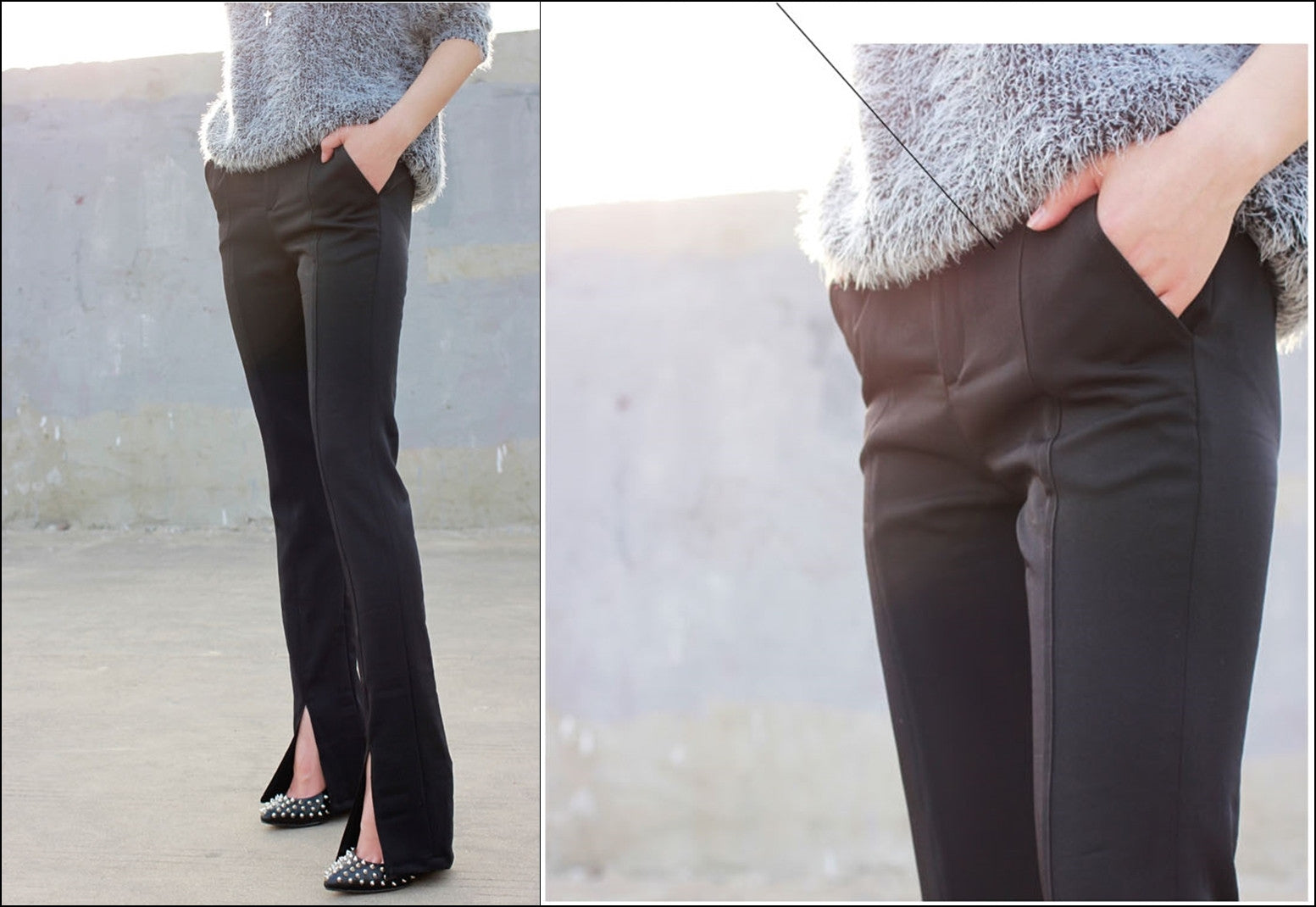 Women's Crepe Trouser Slim Fit Ankle Slit // pencil pants trousers - Ofelya Boutique