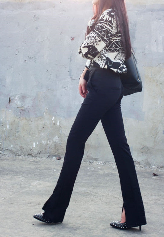 Women's Crepe Trouser Slim Fit Ankle Slit // pencil pants trousers - Ofelya Boutique