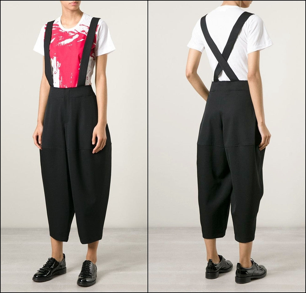 Wide Leg Suspender Trousers // Strap Detail Trousers Jumpsuit - Ofelya Boutique