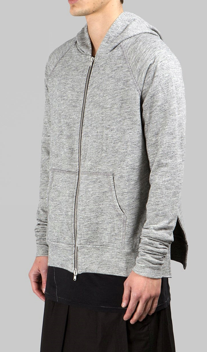 Men's Long Slim Extended Slevees Side Slits Pockets  - Side Splits // Zip Closure Hoodie - Ofelya Boutique