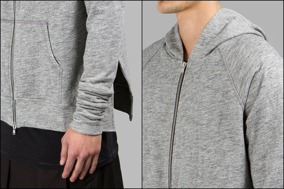 Men's Long Slim Extended Slevees Side Slits Pockets  - Side Splits // Zip Closure Hoodie - Ofelya Boutique