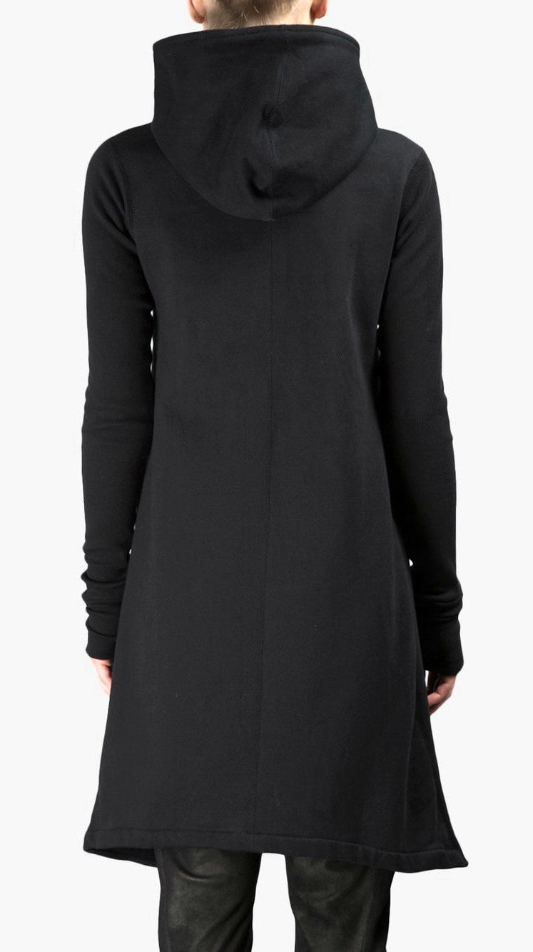 Asymmetric Front Cut Zip Closure/Overlong Rib Sleeve Hoodie -BB121 - Ofelya Boutique