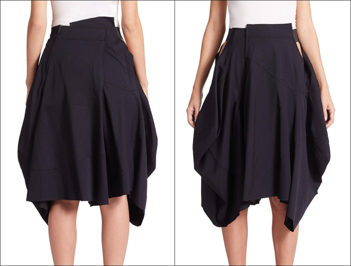 Women Loose Fitting Black Asymmetrical Hybrid Shorts Skirt // Draped Skirt - Ofelya Boutique