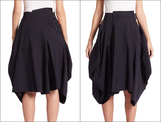 Women Loose Fitting Black Asymmetrical Hybrid Shorts Skirt // Draped Skirt - Ofelya Boutique