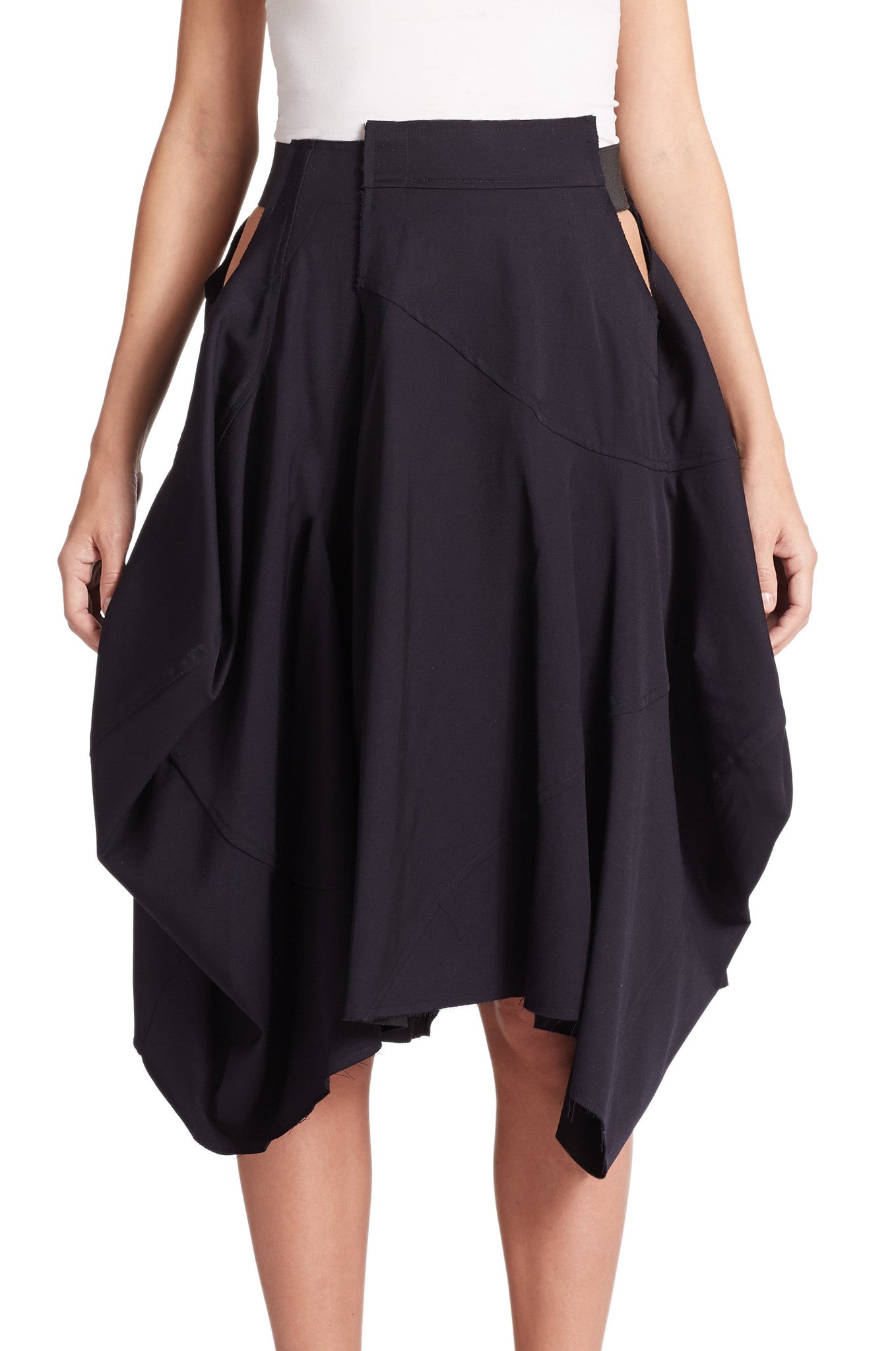 Women Loose Fitting Black Asymmetrical Hybrid Shorts Skirt // Draped Skirt - Ofelya Boutique