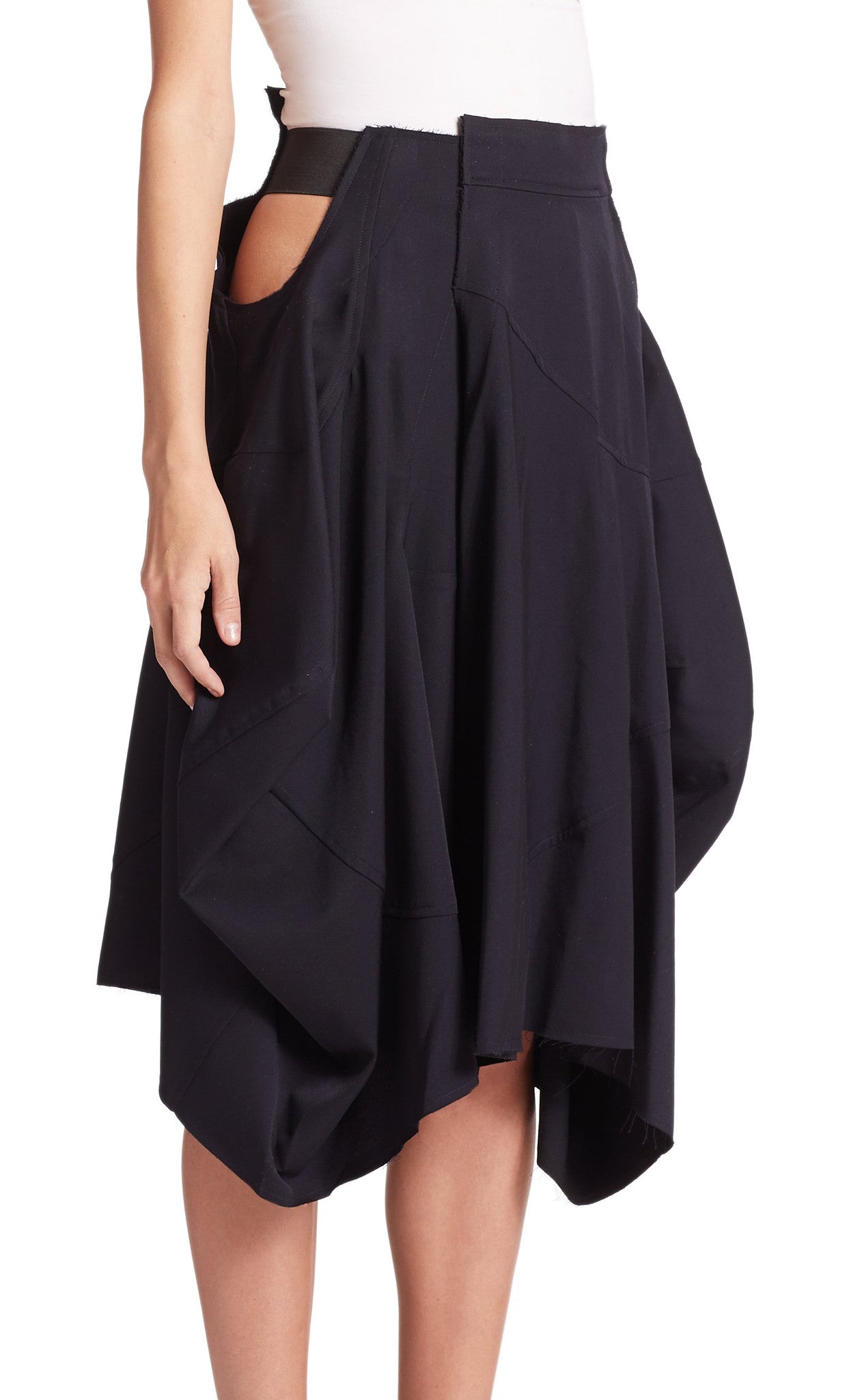 Women Loose Fitting Black Asymmetrical Hybrid Shorts Skirt // Draped Skirt - Ofelya Boutique
