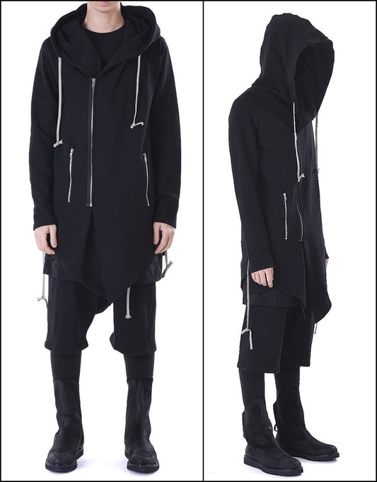 Big Hood Dark Overlong Essentials Asymmetric Zipped Fishtail Hoodie - Ofelya Boutique