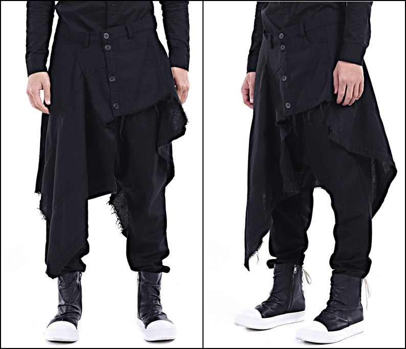 Harem Casual Jersey Pants with Wrap Skirt Panelled Flare Wrap Skirt Kilt - Ofelya Boutique