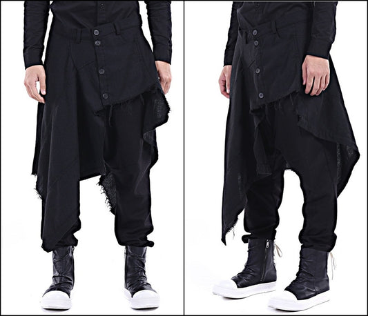Harem Casual Jersey Pants with Wrap Skirt Panelled Flare Wrap Skirt Kilt - Ofelya Boutique