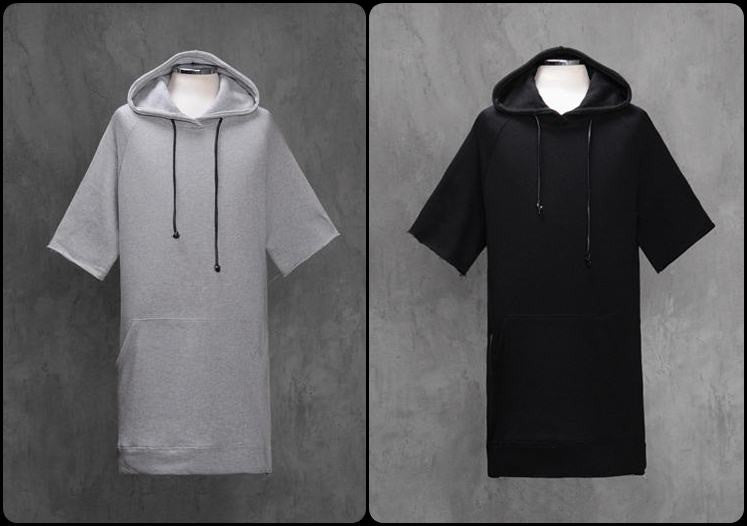 Men's Essential Short Sleeve Side Zip Extended Jersey Hoodie - Ofelya Boutique